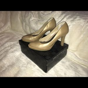 SALE! Saks Fifth Avenue Gold Patent Platform Heels
